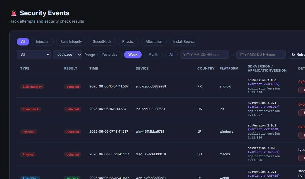 OZero Pro security events preview