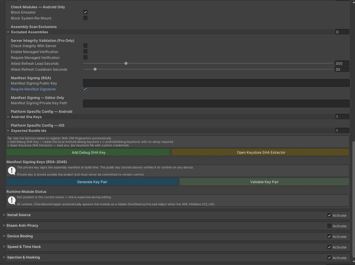 Build Integrity Manifest Signing UI in the Unity Editor